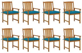 Καρέκλες Κήπου 8 τεμ. από Μασίφ Ξύλο Ακακίας με Μαξιλάρια - Μπλε