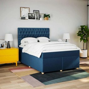 vidaXL Κρεβάτι Boxspring με Στρώμα Μπλε 140x190 εκ. Υφασμάτινο