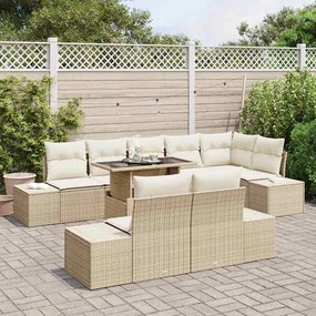 vidaXL Σετ Καναπέ Κήπου με αποθήκευση 9 pcs Μπεζ Πολυ ράταν