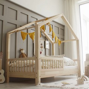 Κρεβάτι Παιδικό Montessori  House Bed  με κάγκελα 23cm  σε Φυσικό  Ξύλο  100×200cm  Luletto (Δώρο 10% έκπτωση στο Στρώμα)