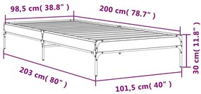 Πλαίσιο Κρεβατιού Καφέ Δρυς 100x200 εκ. Επεξ. Ξύλο &amp; Μέταλλο - Καφέ