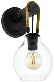 Φωτιστικό Τοίχου - Απλίκα 43619 Roding 1/E27 Wood Rope Black-Beige Eglo Metal,Wood