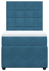 vidaXL Κρεβάτι Boxspring με Στρώμα Σκούρο Μπλε 90x200 εκ. Βελούδινο
