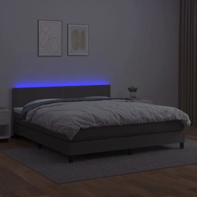 Κρεβάτι Boxspring με Στρώμα &amp; LED Γκρι 160x200 εκ. Συνθ. Δέρμα - Γκρι