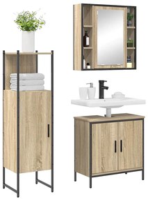 vidaXL Σετ Επίπλων Μπάνιου με ράφι με πόρτα 3 pcs Καφέ 60 x 30 x 60 cm