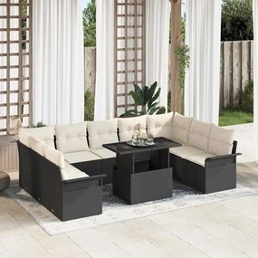 vidaXL Σετ Καναπέ Κήπου με μαξιλάρι 10 pcs Μαύρο Πολυ ράταν
