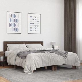 vidaXL Πλαίσιο Κρεβατιού Καφέ Δρυς 150x200 εκ. Επεξ. Ξύλο &amp; Μέταλλο