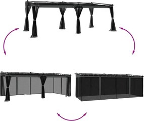 vidaXL Κιόσκι με Τοίχους από Δίχτυ Ανθρακί 6x3 μ. από Ατσάλι