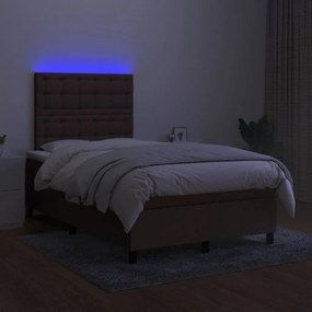 vidaXL Κρεβάτι Boxspring με Στρώμα &amp; LED Σκ.Καφέ 120x190εκ. Υφασμάτινο