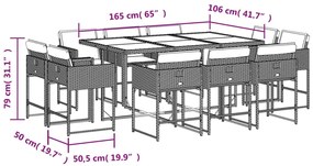 vidaXL Σετ Τραπεζαρίας Κήπου 11 τεμ Μαύρο από Συνθ. Ρατάν με Μαξιλάρια