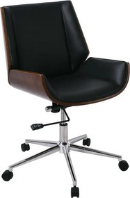 BF9860 Πολυθρόνα Γραφείου Μέταλλο Χρώμιο Καρυδί - Pu Μαύρο   1τμχ