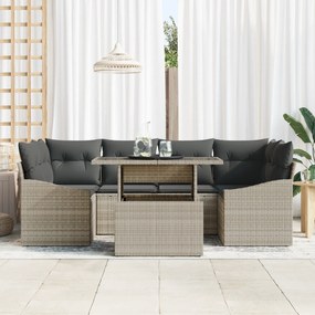 vidaXL Σετ Καναπέ 7 Τεμαχίων με Μαξιλάρια Ανοιχτό Γκρι Πολυ Ρατάν