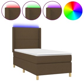 vidaXL Κρεβάτι Boxspring με Στρώμα &amp; LED Σκ.Καφέ 90x190 εκ. Υφασμάτινο