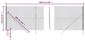 vidaXL Συρματόπλεγμα Περίφραξης Ανθρακί 2,2x10 μ. Γαλβανισμένο Ατσάλι