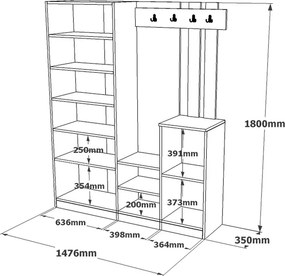 Έπιπλο εισόδου Doorse pakoworld μελαμίνης λευκό-oak 147.5x35x180εκ