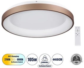 Πλαφονιέρα Φωτιστικό Οροφής Δαχτυλίδι LED CCT 105W 12075lm SALEM Globostar-61240-Καφέ 61240