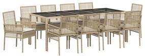 vidaXL Σέτ φαγητού για κήπο 11 pcs Μπεζ Πολυ ράταν