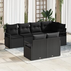 vidaXL Σετ καναπέ κήπου 7 τεμαχίων με μαξιλάρια Μαύρο Συνθετικός Ρατάν