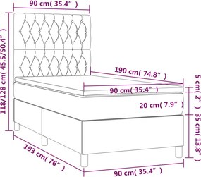 vidaXL Κρεβάτι Boxspring με Στρώμα Μαύρο 90x190 εκ. Βελούδινο