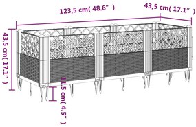 Ζαρντινιέρα με Πασσάλους Γκρι 123,5x43,5x43,5εκ. Πολυπροπυλένιο - Γκρι