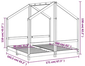 Πλαίσιο Παιδικού Κρεβατιού 2x(80x160)εκ. Μασίφ Ξύλο Πεύκου - Μαύρο