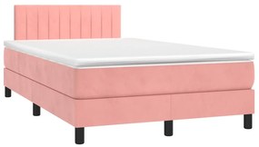 vidaXL Κρεβάτι Boxspring με Στρώμα &amp; LED Ροζ 120x200 εκ. Βελούδινο