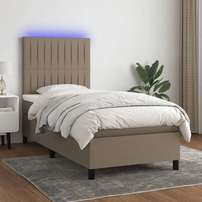 vidaXL Κρεβάτι Boxspring με Στρώμα & LED Taupe 100x200 εκ. Υφασμάτινο