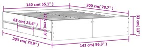 Πλαίσιο Κρεβατιού με συρτάρια Καφέ δρυς 140x200 εκ. Επεξ. Ξύλο - Καφέ