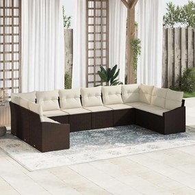 vidaXL Σετ Καναπέ Κήπου 10 pcs Καφέ Πολυ ράταν