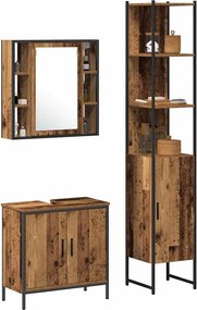 vidaXL Μονάδες Νιπτήρα Μπάνιου με ράφι 3 pcs Καφέ Επεξεργασμένο ξύλο