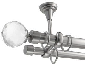 Κουρτινόβεργα διπλή οδοντωτή Cristal 25/19 – με στήριξη στην οροφή – χρώμιο ματ - 360 cm
