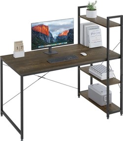 HOME USE γραφείο HUH-0249 με ραφιέρα, 120x60x122cm, καφέ/μαύρο