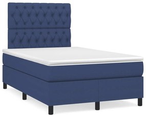 vidaXL Κρεβάτι Boxspring με Στρώμα & LED Μπλε 120x190εκ. Υφασμάτινο