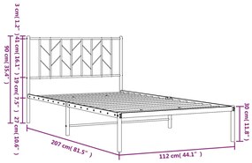 Πλαίσιο Κρεβατιού με Κεφαλάρι Μαύρο 107 x 203 εκ. Μεταλλικό - Μαύρο