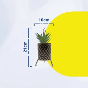 Τεχνητό Φυτό σε Κεραμικό Γλαστράκι σε Μεταλλική Χρυσή Βάση 10x21cm - Καφέ