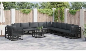 vidaXL Σετ Καναπέ Κήπου με μαξιλάρι 12 pcs Μαύρο Αλουμίνιο