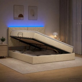 vidaXL LED Κρεβάτι αποθήκευσης με στρώμα Κρεμ 180 x 200 cm Ύφασμα