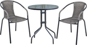 BALENO Set Κήπου - Βεράντας: Τραπέζι + 2 Πολυθρόνες Μέταλλο Ανθρακί - Wicker Mixed Grey   1τμχ
