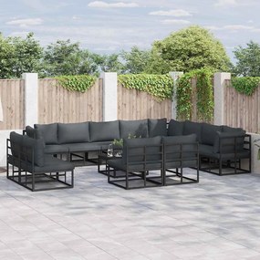 vidaXL Σετ Καναπέ Κήπου με μαξιλάρι 12 pcs Μαύρο Αλουμίνιο