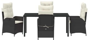 vidaXL Σέτ φαγητού για κήπο με μαξιλάρι 5 pcs Μαύρο συνθετικό ρατάν