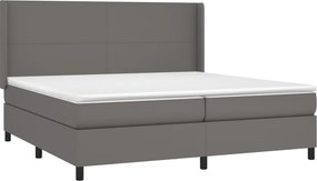 vidaXL Κρεβάτι Boxspring με Στρώμα Γκρι 200x200 εκ. Συνθετικό Δέρμα