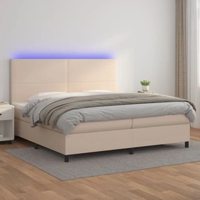 vidaXL Κρεβάτι Boxspring Στρώμα&amp;LED Καπουτσίνο 200x200 εκ. Συνθ. Δέρμα