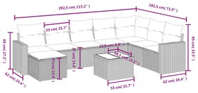 vidaXL Σαλόνι Κήπου Σετ 9 Τεμαχίων Γκρι Συνθετικό Ρατάν με Μαξιλάρια