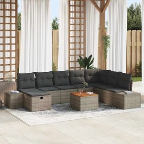 vidaXL Σετ Καναπέ Κήπου με μαξιλάρι 9 pcs Γκρι Πολυ ράταν