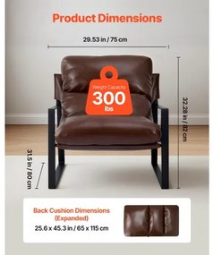 VEVOR Accent Chair Modern PU Leather Armchair with Metal Frame Living Room Brown