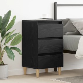 vidaXL Κομοδίνο με Ξύλινο Πόδι Μαύρη Δρυς 40x35x69 εκ