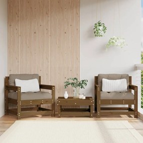 Καρέκλες Κήπου με Μαξιλάρια 2 τεμ. Μελί από Μασίφ Ξύλο Πεύκου - Καφέ