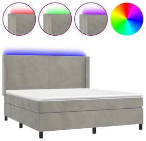 vidaXL Κρεβάτι Boxspring με Στρώμα & LED Αν.Γκρι 180x200 εκ. Βελούδινο