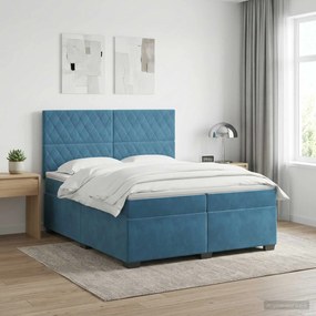 vidaXL Κρεβάτι box spring με στρώμα Μπλε 200 x 200 cm Βελούδο