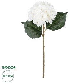 GloboStar® Artificial Garden WHITE HYDRANGEA BRANCH 21173 Τεχνητό Διακοσμητικό Κλαδί Ορτανσίας Λευκό  Y47cm